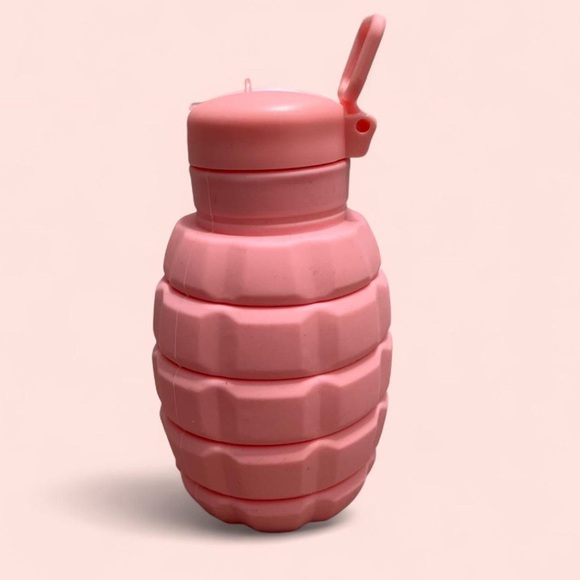 Grenade Shaped Light Pink Collapsible Silicone Water Bottle Women’s Girls Teens - Picture 2 of 8